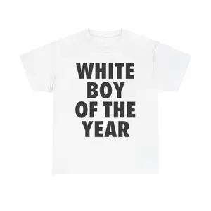 White Cotton Short Sleeve T Shirt for Boys of the Year Oversized Casual Streetwear Men Menswear