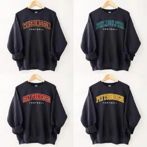 Vintage All Teams Football Sweatshirt Black Retro Crewneck Graphic Pullover Cozy Sports Sweatshirt for Football Lovers 90s Inspired Game Day Outfit