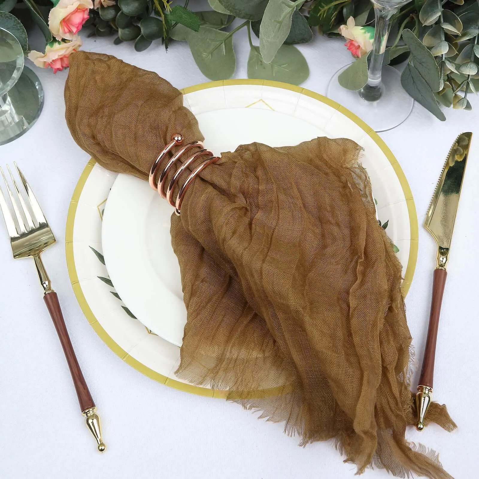5-Pack Boho Kitchenware Napkins, 24"x19" Taupe Reusable Sheer But Textured Fabric Napkins for Wedding, Birthday, Banquet Tableware