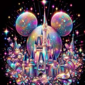 5D DIY Full Drill Round Diamond Painting - Diamond Art Kit Castle, Mickey, Rainbow Mosaic, Canvas - DIY Decorative Painting, Home Wall Decor, Suitable for Halloween, Christmas, Birthday, and Anniversary Gifts