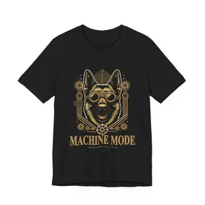 The Shepherd Vault Men's Machine Mode Tee Premium German Shepherd Apparel Fitted Short Sleeve Crew Neck Casual Summer Medium Length Ribbed Knit Top
