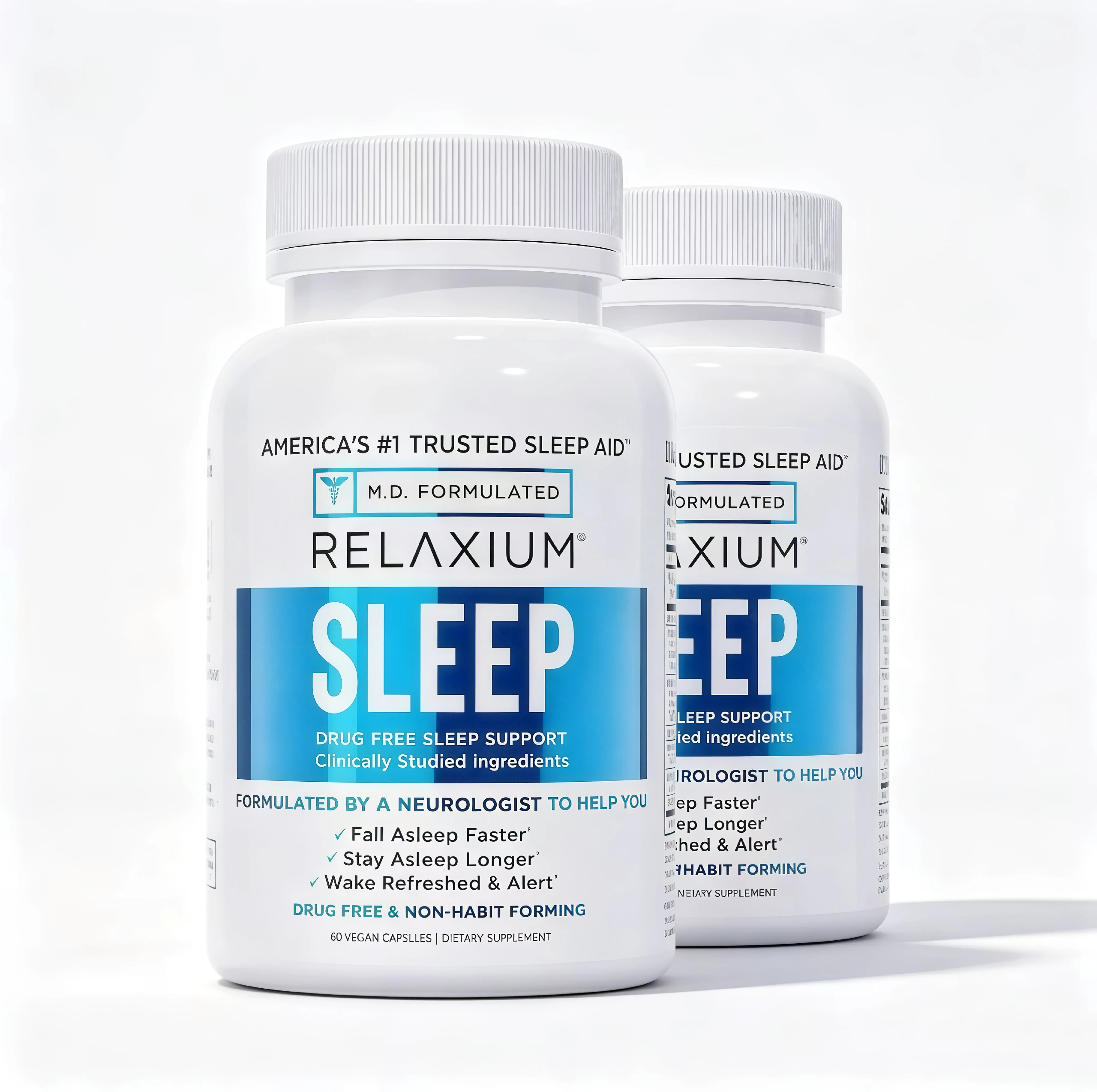 2 Pcs Relaxium Sleep Aid for Adults, 5mg Melatonin, Magnesium Glycinate,UJ 30-Day | Non-Habit Forming Dietary Supplement, Drug-Free, Stress Relief