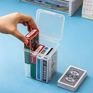 Transparent Card Storage Box, Plastic Desktop Organizer for Poker Cards, Small Card Holder, Office Supplies, 1 Piece