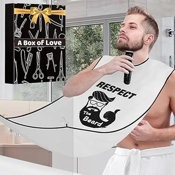 Beard Bib Men Shaving Gifts: Trimming Hair Apron Trimmer Catcher Cape for Sink Trim Shave Accessories - Comfort