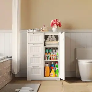 Bathroom Pantry Storage Cabinet With 4 Drawers, Small Kitchen Pantry Storage Cabinet With Adjustable Shelf,