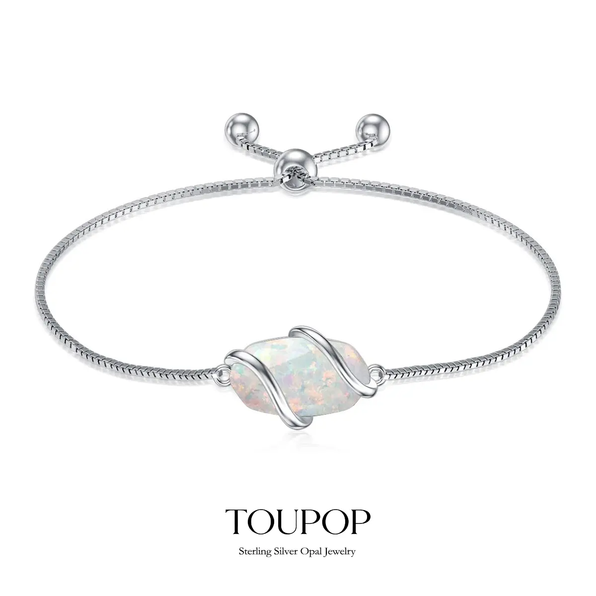 Bracelet for Women 925 Sterling Silver Dainty Simple Gemstone Link Bracelet Fine Jewelry Birthday Christmas Gifts for Women Her Mom (Fully Adjustable to 9 Inches)