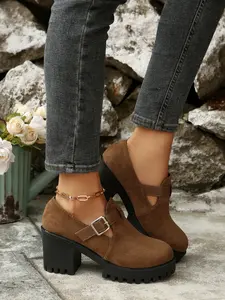 Women's Thick Sole Flatform Loafers Buckle Closure, Retro British Style Casual Shoes, Youth Fashion Height Increasing Single Shoe, Walking Shoes