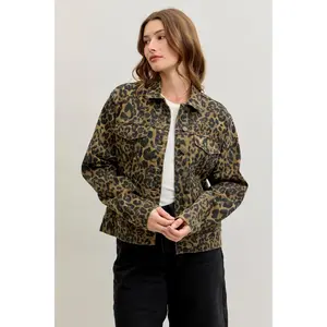 Judy Blue Boyfriend Leopard Print Denim Jacket 7885