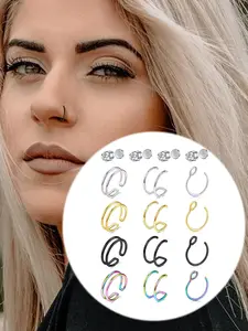 Fake Nose Ring Hoop Fake Nose Rings Stud Small Fake Lip Rings Hoop Fake helix Hoop Stainless Steel Faux Nose Ring Piercing For Women Stainless Steel Silver Gold Black Colorful Non Piercing Nose Rings Hoops Clip On Nose Ring For Women, Nose Cuff