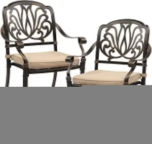 summervibes Patio Chairs Set of 2- Cast Aluminum Outdoor Dining Chairs with Cushion, Metal Armchairs for Poolside, Backyard, Balcony (2, Elizabeth Back with Cushion)