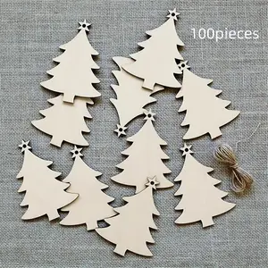 Wooden Christmas Tree Design Hanging Decoration, 100/10/30pcs/set Unfinished DIY Christmas Tree Hanging Ornament, Christmas Decoration for Home Party Tree
