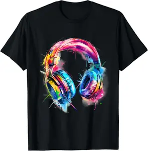 Headphones Music DJ Colourful Music Headphones Music Lover T-Shirt hall graphic tee funny t shirt