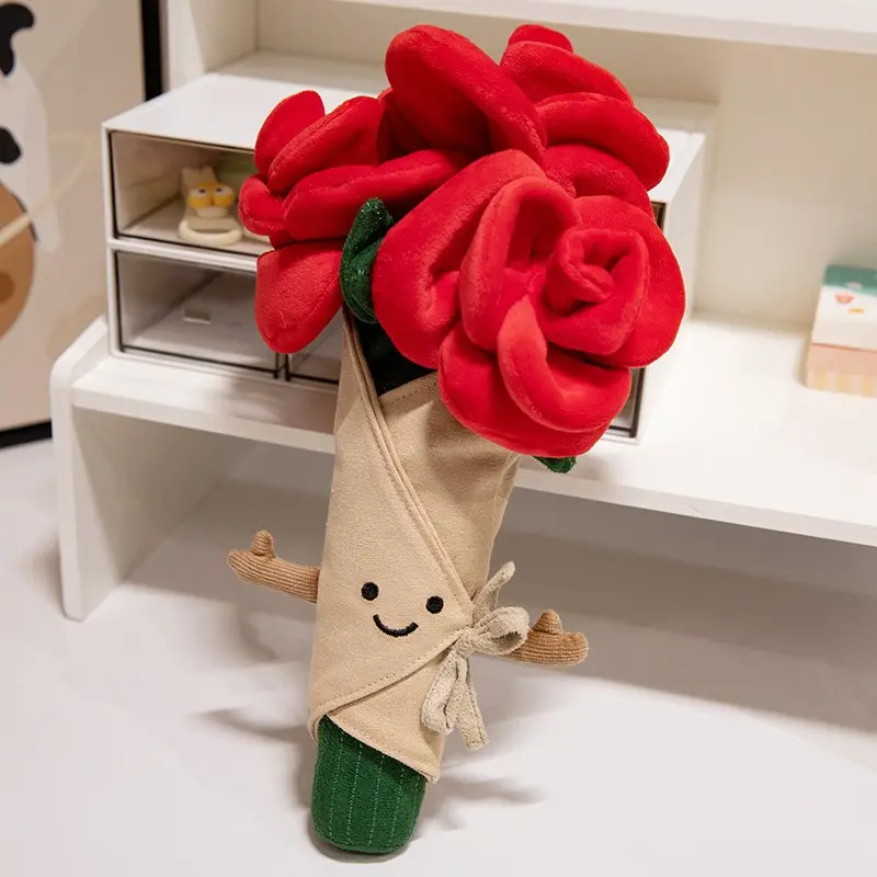 1PC Mother's Day Plush Rose Bouquet | Smiley Red Rose Plush Flower Artificial Flower Fake Flower Rose Flower Artificial Roses Design The perfect gift for mom and lover