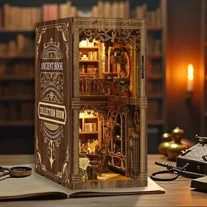DIY 3D Wooden Puzzle Book Nook Kit Retro Library Architecture Model Birthday Gift for Book Lovers Crafters