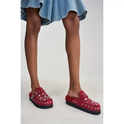AZALEA WANG CHATTER BURGUNDY FUR SLIP ON CLOG