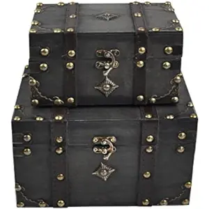 Treasure Lock Storage Box -  Wooden Decorative Chest,   Box for  Decor, , Trinkets and  Storage (301-Combo2)