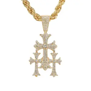 40mm Cross Pendant with Rope Chain – 8mm Chain, 24”, Gold / Silver Tone
