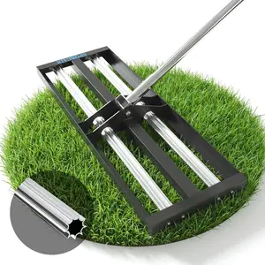 Lawn Leveling Rake 30"x10", Lawn Leveler with  Rollers, Yard Leveling Rake Stainless Steel with 27-80" Adjustable Handle, Heavy-Duty Ground Leveler Suit for Garden, Golf Lawn, Farm