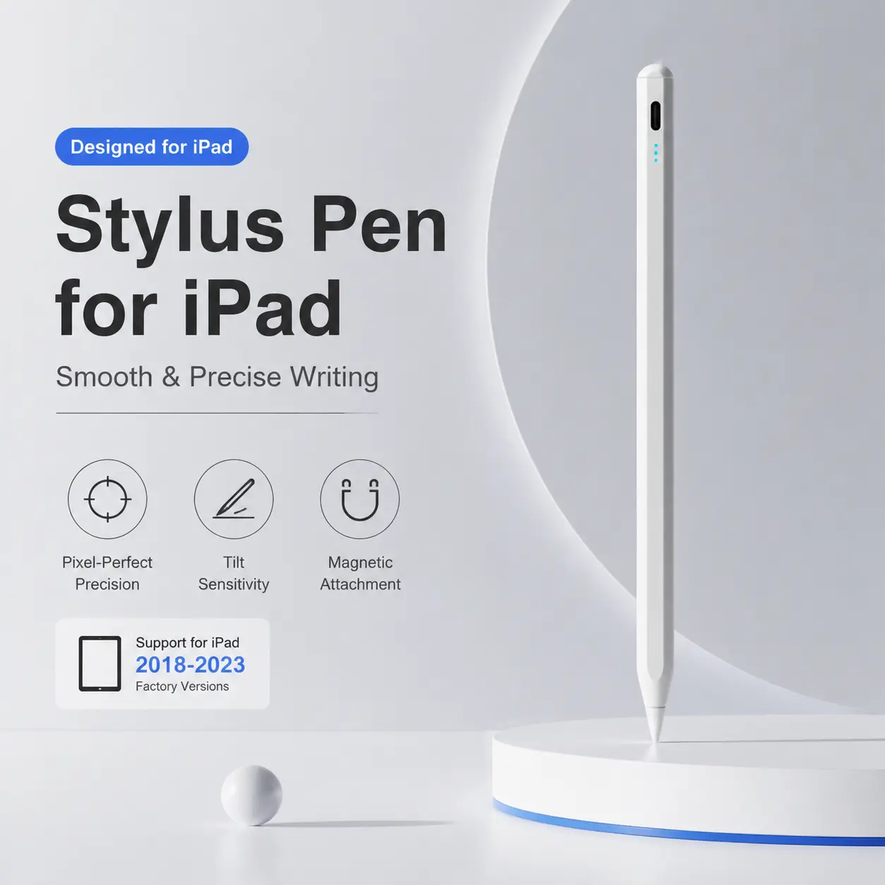 iPad Capacitive Stylus Pen - 8-Sided Non-Slip Digital Handwriting Tool with High Precision for iPad (2018-2026), Tablet Accessories with Palm Rejection, Sensitive Tilt Sensitivity, Magnetic Attachment, USB-C Fast Charging, Real-Time Battery Monitoring