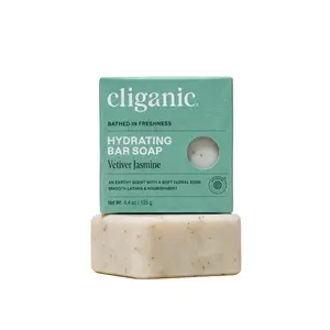 Cliganic Hydrating Bar Soap - Vetiver Jasmine - Cleanses, Hydrates & Nourishes, Leaves Skin Soft, Helps Support Skin’s Moisture Barrier, Vegan, Cruelty-Free, Contains 98% Naturally Derived Ingredients