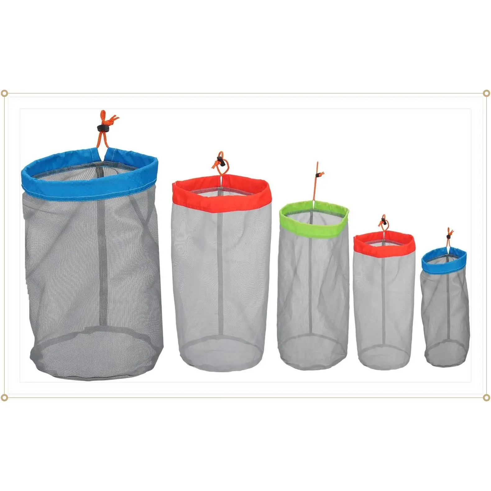 Alemon Mesh Stuff Sack, Drawstring Ditty Bags Storage Pouch Bag Stuff Sacks for Backpacking Travel Camping Hiking, Ultralight, Small to XXlarge Set of 5Gift