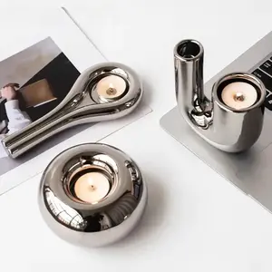 Electroplated Modern Silver Candle Holder