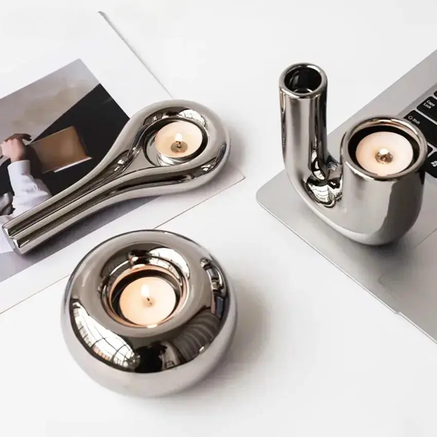 Electroplated Modern Silver Candle Holder