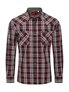 Men's Western Long Sleeve Pearl Snap Plaid Shirt -PS400-477