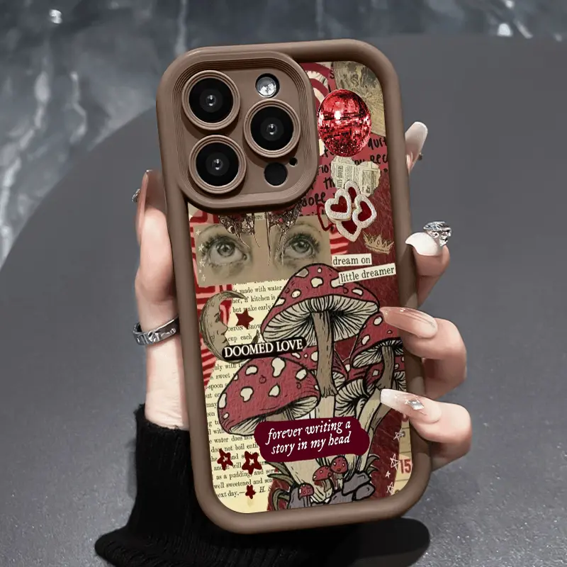Phone Case for iPhone 17 Air 16 Pro Max 15 14 Plus 16E 13 12 Mini 11 Promax X XS XR xsmax Mushroom Pattern Drop Protection Shockproof Soft Silicone smartphone Cover, Casing, Accessories, Durable, Protective