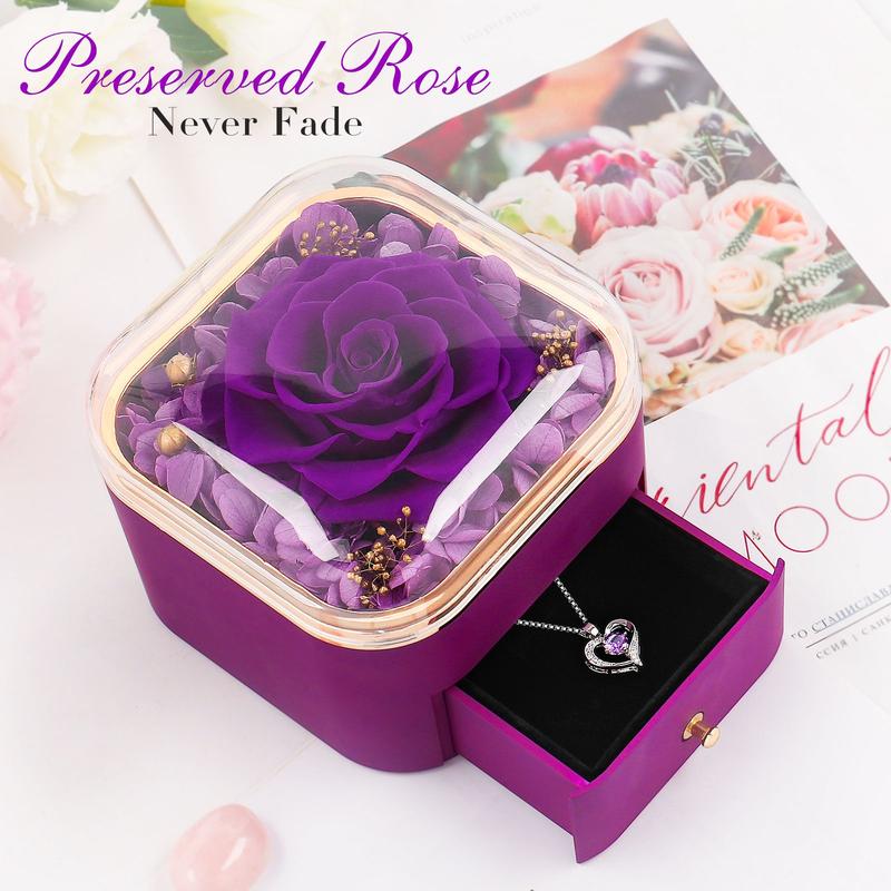 【Real Rose Box】DEEMEI Eternal Rosa Preserved Forever Pendant with Necklace Best Gift for Mom Wife GirlFriend Sister Her in Anniversary Valentine's Day