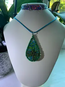 Dragonfly Pendant teal wax leather cord necklace