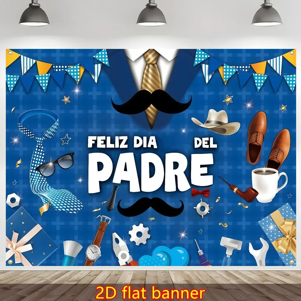 1PC Polyester Reusable 2D Flat Backdrop Decoration - Male Theme Cloth Banner with Mustache & Tie Design, Party Decor Props for Father's Day Home Party Decorations