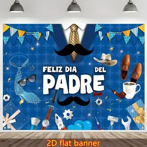 1PC Polyester Reusable 2D Flat Backdrop - Male Theme Father's Day Decor, Mustache & Tie Design Banner, Photo Prop for Men's Birthday