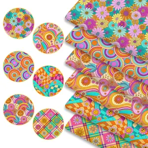 6pcs 70S Retro Print Fabric Bundles, 45cm*50cm/17.72in*19.69in Vintage Groovy Fabric Squares for Quilting, Patchwork Sewing Material for Bedding, Tablecloth, Bags, Masks, Hats, Headbands, Pillowcases