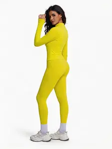 Women's Two-Piece Sport Set, Long Sleeve Zipper Yoga Jacket & High-Waist Tight Pants, Slim Fit, Fall Winter, Gym Running Fitness