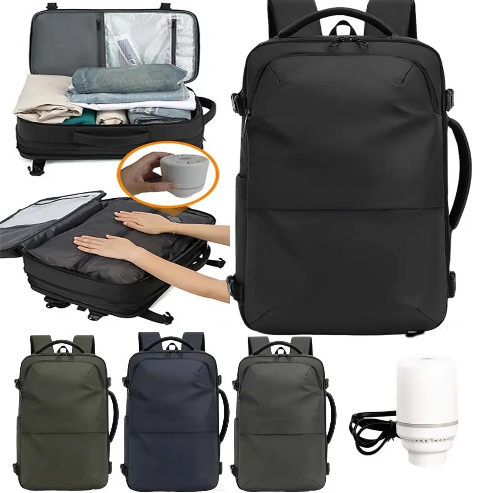MUSBUY Expandable Vacuum Seal Travel Backpack, Large Unisex Embroidered Oxford Cloth Carry-On with Electric Pump and Laptop Compartment for Work, High-Capacity, Multi-Function, Synthetic, Polyester, Business Casual