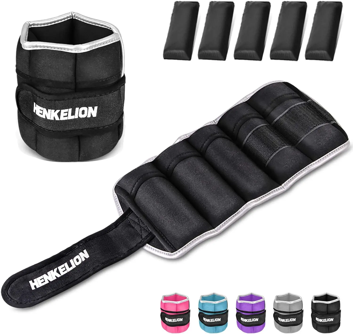 1 Pair 2 3 5 10 Lbs Adjustable Ankle Weights for Women Men Kids, Strength Training Wrist and Ankle Weights Sets for Gym, Fitness Workout, Running, Lifting - Black Grey Pink Blue Purple Henkelion