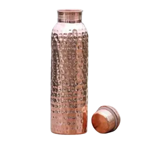 Pure Hammered Copper Water Bottle - Handmade Copper Drinkware, 32 Oz Leak Proof Vessel with Lid