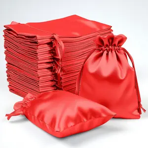 60 Pack 4"x6" Red Satin Wedding Party Favor Bags, Drawstring Pouch Gift Bags