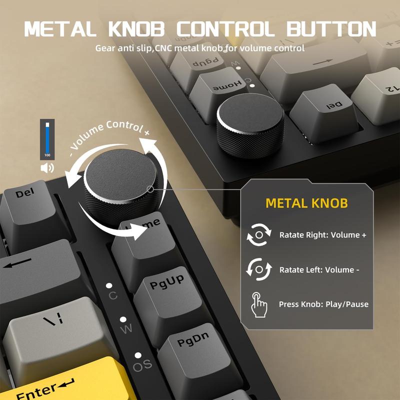 AJAZZ AK820 Wired Mechanical Switch Gaming Keyboard with Knob 75% Keyboard Hot Swappable Type-C Wired Gasket 5-Layer Noise Absorbing Foam LED Backlit NKRO Linear for PC/Win/Mac