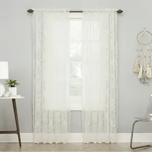 Floral Lace Rod Pocket Curtain Panel,  58x84, Ivory