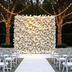Wedding flower wall backdrop with realistic faux roses, peonies, and hydrangeas; luxurious floral decor for ceremony arch, reception table background, proposal setup, baby shower, birthday party, event decoration; reusable floral display panels