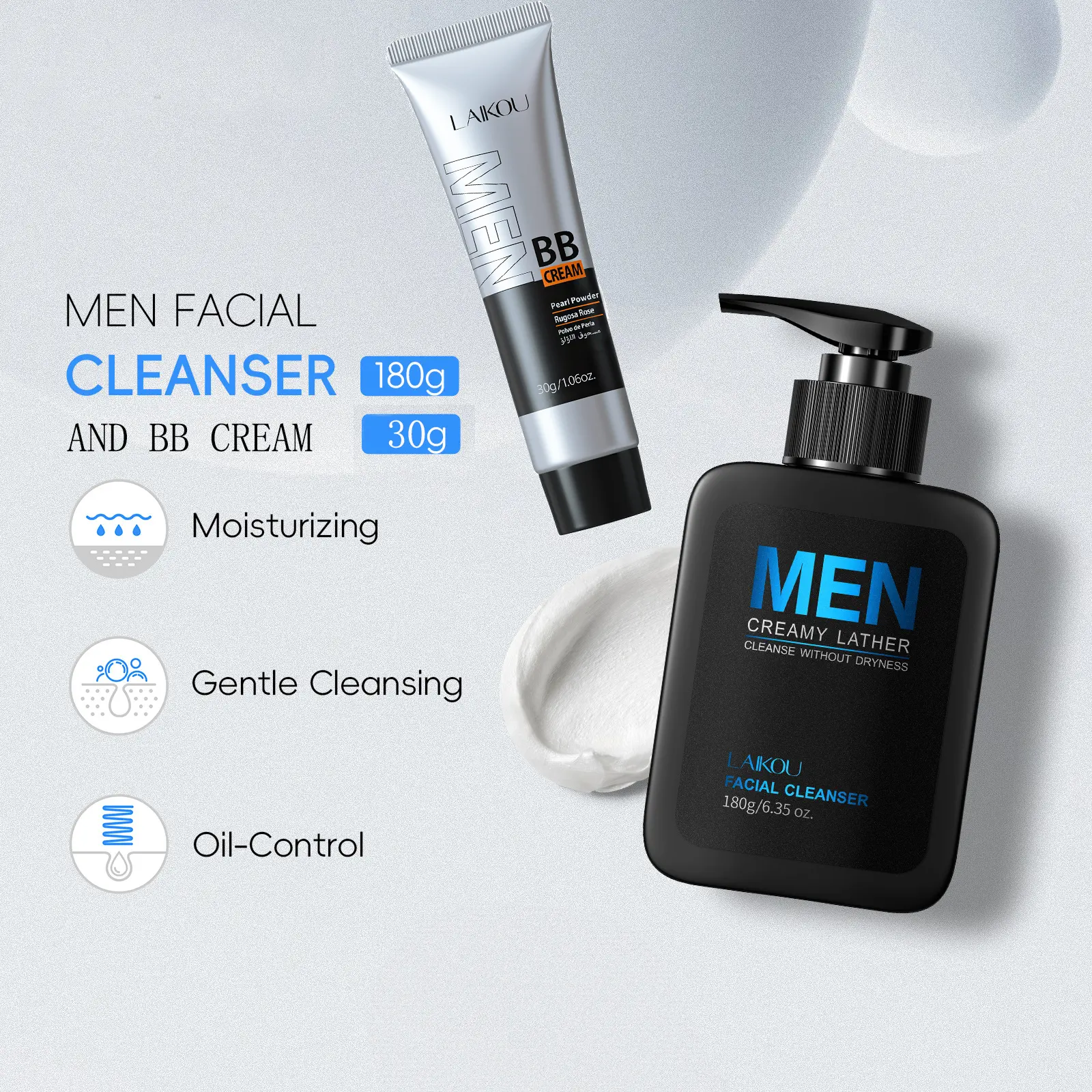 Men's 2-in-1 Face Wash & BB Cream Set Cleansing Hydration, Oil Control, Natural Coverage  Brightens Skin, Sun Protection, Easy Skincare For Daily Commute & Dating, Quick Fix