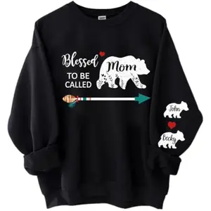 Blessed To Be Called Mom Sweatshirt Custom Kids Name on Sleeve, Mother's Day Gift, Mama Crewneck, Mama Bear Sweatshirt, Mom To Be Shirt, Mom Life Tee
