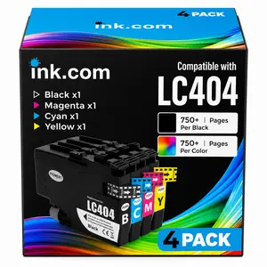 LC404 High-Yield CMYK Replacement Ink Cartridges 4-Pack - LC404 Set for Home Offices, Easy Installation, Consistent Color Performance, Compatible with Brother MFC-J1205W, MFC-J1215W Printers