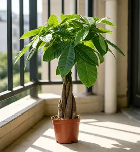 LZ01 / 4 Inch Potted Five-Braid Money Tree, Live Pachira Aquatica Houseplant with Hand Braided Stems & Lush Green Palmate Leaves, Easy-Grow Tropical Ornamental Plant for Home, Office Desktop & Modern Indoor Decoration