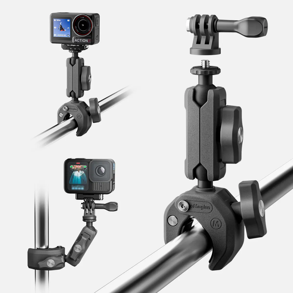 Super Clamp Camera Mount with Dual Ball Head, Bike Handlebar Mount for GoPro Hero, Insta360 X5/X4 & DJI Osmo Action