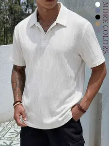 3-Pack Extra Large Men’s Summer Breathable Jacquard Short-Sleeve Polo Shirt/Top with distressed stripes and turn-down collar, casual short-sleeve T-shirt