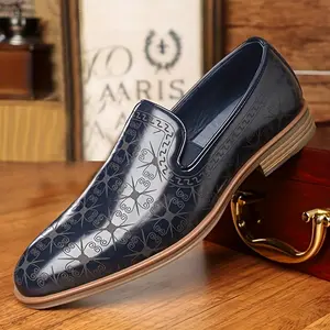 British Style Business Pointed-Toe Slip-On Shiny Pattern Leather Shoes
