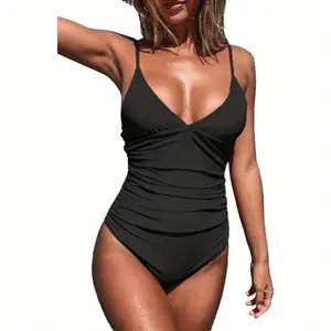 Women's Retro Ruffled Push-up One-Piece Swimsuit Abdominal Control Swimsuit Square Neck Swimsuit